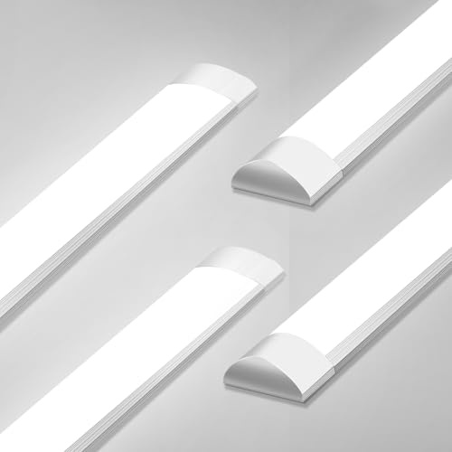 Viugreum 4 Packs 4FT LED Batten Light 40W, 115cm Office Ceiling Tube Lights, 6000K Cold White, 180 °Beam Angle, Low Profile Ceiling Light Strip for Living Room, Workshop, Kitchen, Garage, Warehouse