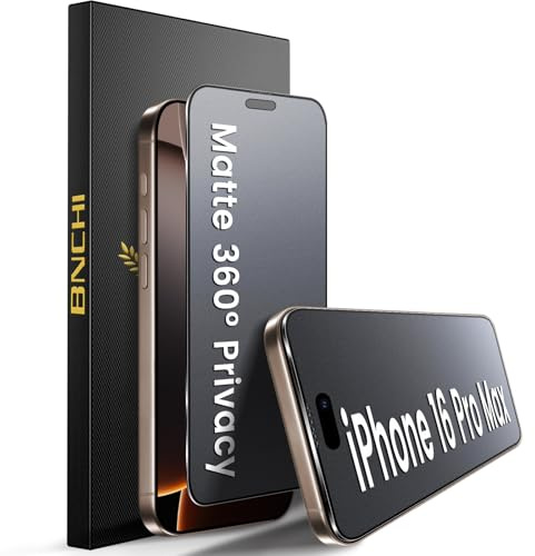 BNCHI 2 Pack for iPhone 16 Pro Max 360° Privacy Matte Screen Protector, Horizontal and Vertical All Around Anti-Spy 9H Tempered Glass Film, Anti-Glare, Smooth as Silk, Scratch Resistant