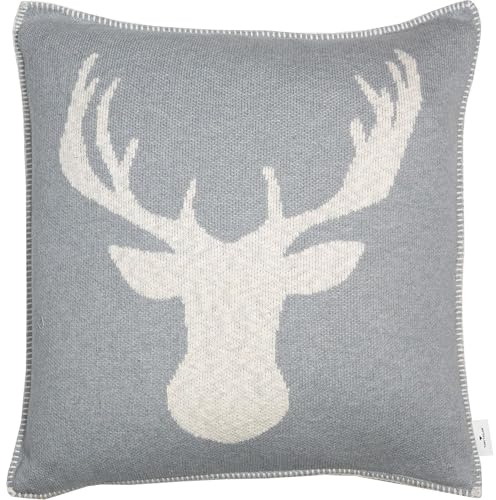 TOM TAILOR Weihnachtskissen grau – Kissenbezug Weihnachten – Hirsch Geweih 100% Baumwolle in Strickoptik – Couchkissen – Kissenhülle 45x45 kuschelig, weich, für Sofa, Bett & als Geschenkidee