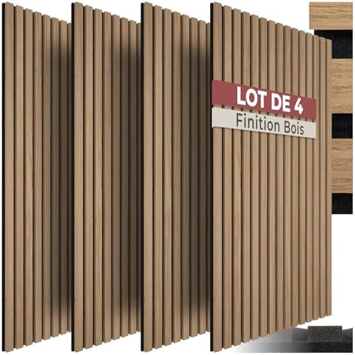 tectake® Akustikpaneele Echtholzfurnier, 4er Set, Schallschutz, MDF Schallabsorber für Wand, Schalldämmung, Schallschutzplatten, Schalldämmplatten, Raumakustik, Geräuschdämmung, Wandpaneele - Eiche