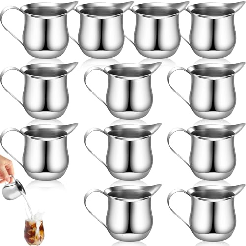 12 Jarra Leche Acero Inoxidable con Asa & Boquilla Vertido, Jarra Espumadora Leche Lechera Pequeña Barista Crema 90ml, Jarras Espumar Dispensadora Pequeñas Multifuncional para Café, Cremas, Salsas