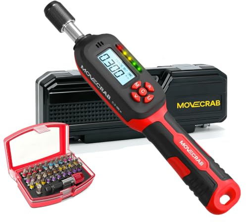 MOVECRAB 1/4'' Drive Inch Pound Digital Torque Screwdriver, 0.3-8 Nm | Torque Screwdriver Electrician with Buzzer & LED Indicator, 30 In 1 Torque Wrench Screwdriver Set, Black