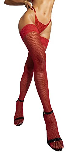 sofsy Medias de Red Italianas con Encaje Hasta Muslo para Mujer – Rojo M-L | Atemporales y Llamativas para Fiestas, Cosplay o Estilo Nocturno