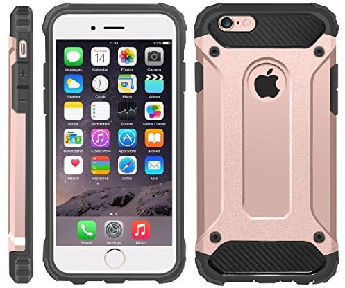 Coque ultrarésistante hybride militaire pour iPhone 6 et 6S résistante aux chocs double couche plastique rigide et amortissement des chocs, Polycarbonate, rose gold, iphone 6 clear case,