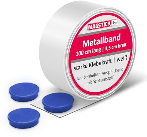 Metallband 1 Meter x 35mm selbstklebend mit Schaumstoff I Stahlblech als Haftgrund für Magnete, Tonies I Magnet-Wandleiste inkl. 3 Rundmagnete - blau I mag062