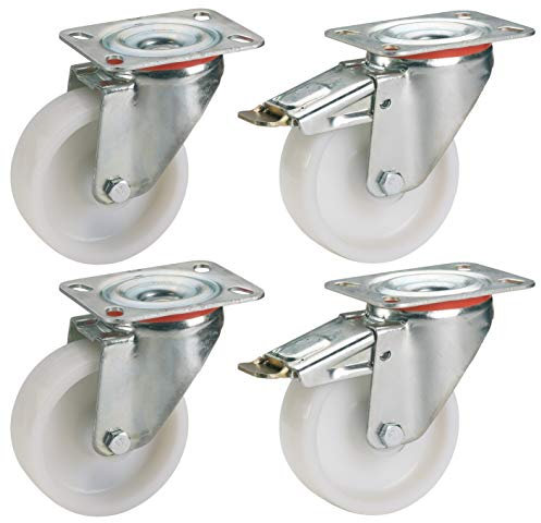 Dörner + Helmer 450151 Lenkrollen Set – 4 x Polyamid – Rad, bruchfest, korrosionsbeständig – Ø 100 mm, 150 kg, natur-weiß
