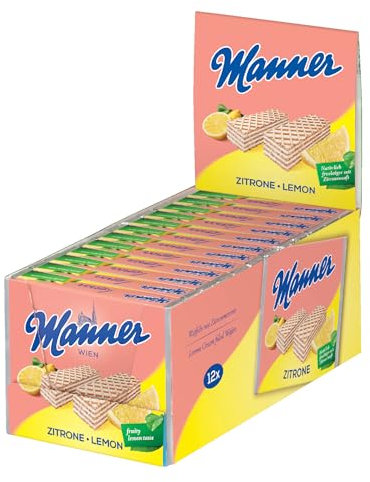 Manner Lemon Wafers | wafer croccanti vegani con crema al limone | confezione da 12 (12 x 75 g)