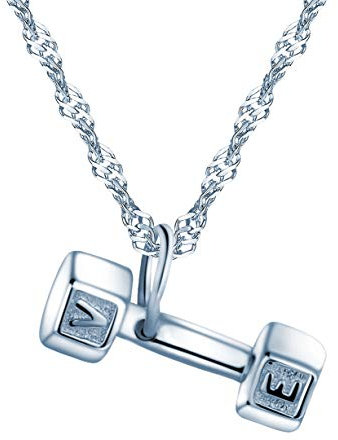 Yumilok Frauen Damen Mädchen 925 Sterling Silber Hantel Anhänger Halskette Kette mit Bewegendes Element Anhänger Geschenkidee