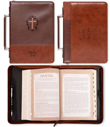 Christian Art Gifts Herren Klassisches Bibelcover Kreuz John 3:16, braunes Kunstleder, Größe L