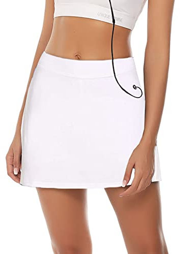 iClosam Damen Tennisröcke Hohe Taille Sommerr Skort mit Hose Tennisrock mit Taschen Rock Kurz mit Innenshorts und Seitlichem Schlitz für Sport Golf Tennis Weiß