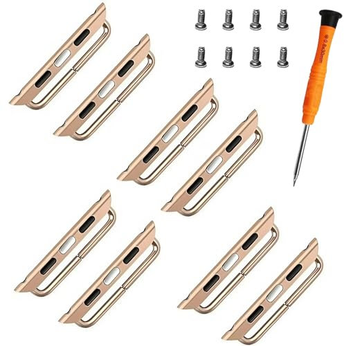 Watch Strap Connector Stainless Steel Adapter Replaceable Metal Connection Compatible for Apple Watch Band 42mm 44mm 45mm 46mm 49mm(Rose Gold-4 Pair)