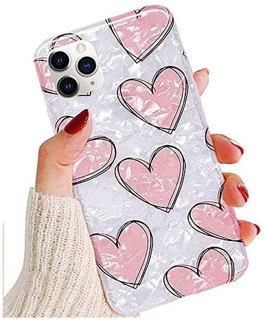 Coque de Protection Compatible avec iPhone 11 Pro, Motif marbré Amour Rose