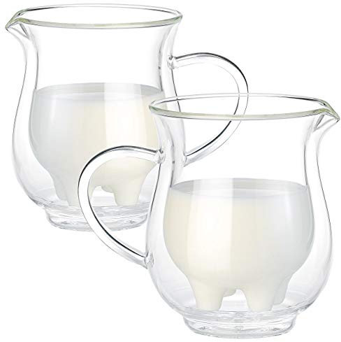 Cucina di Modena Glas Thermobecher: 2er-Set doppelwandige Milchkännchen im witzigen Euterdesign, 200 ml (Thermo Milch Tassen, Milchtassen, Mitbringsel)