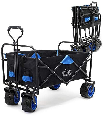 Wiltec Faltbarer Bollerwagen mit Breiten Rädern, Faltbollerwagen Offroad geeignet, Strandbollerwagen mit Handgriff, Stabiler Klappbollerwagen