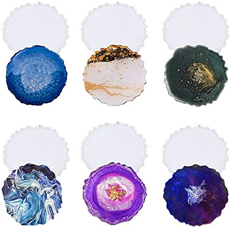 6 Stück Harz Untersetzer Form, DIY Silikon Untersetzer Epoxy Tray Formen Geode Unregelmäßige Wellenform Untersetzer Gussform für DIY Herstellung Home Craft Dekoration