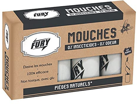 FURY RUBANS ATTRAPE-MOUCHES ÉCOLOGIQUES À LA GLU x 4 rubans