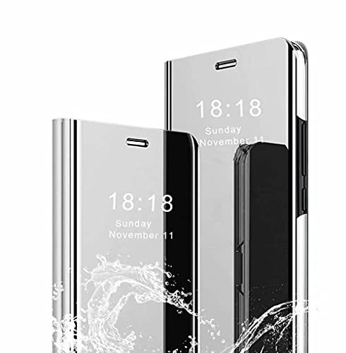 BAIDIYU Handyhülle für Xiaomi 11T/11T Pro 5G Hülle, Spiegelseitige Smart Flip Schutzhülle, Voller Schutz, Hülle für Xiaomi 11T/11T Pro 5G Handy Schutzhülle.(Silber)