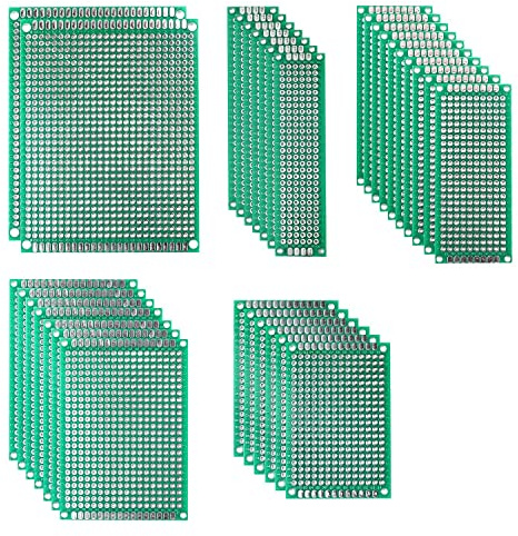 BerryBase 32er Lochrasterplatte Kit mit 5 verschiedenen Größe, 32 doppelseitige PCB Board Prototype Lochrasterplatine Kit für DIY Löten und Elektronisches Projekt, Kompatibel mit Arduino Kits