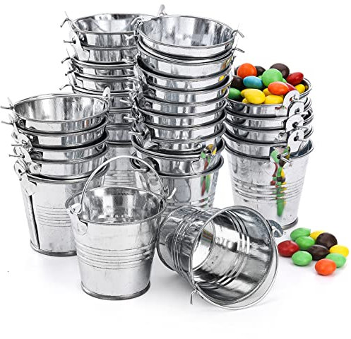 Frcctre 30 Pack Mini Metal Buckets with Handles, 5 x 4cm Small Galvanized Tin Pails Metallic Containers Pails for Party Favor Crafts Gift