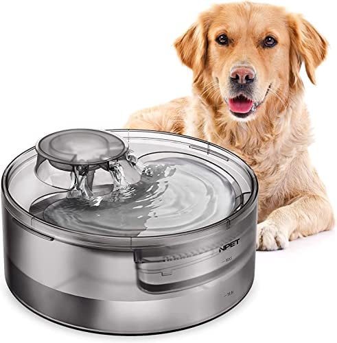 NPET 5L Dog Water Fountain, Dog Water Dispenser, Automatic Cat Water Fountain, Large Pet Drinking Fountain with 2 Filters for Adult Cats and Dogs, Quiet Pump, Cleaning Kit, Grey, DF10