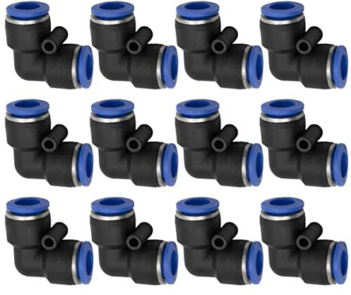 Bwintech 12 Pz 10mm 90 Gradi Gomito Spingere in Collegare Raccordo Pneumatico, 2 Way Plastica Quick Release PV Air Line Adapter