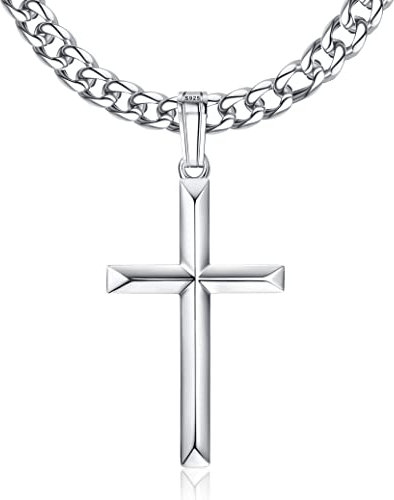 Roheafer Kreuz kette für Herren 925 Sterling Silber Kubanische Kette Kreuz Anhänger für Damen Halskette Kreuz Religiöse Geschenke Schmuck 56 Zentimeter