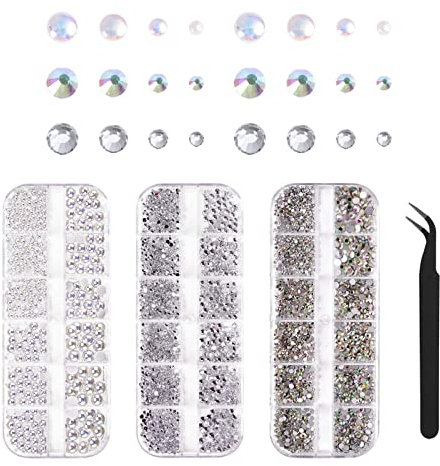 3600 Stück Strasssteine Nägel, Glitzersteine Gesicht Nagel Steinchen Nagelkunst Nail Strass Perlen mit Pinzette für Diy Faschingsdeko Basteln Karneval