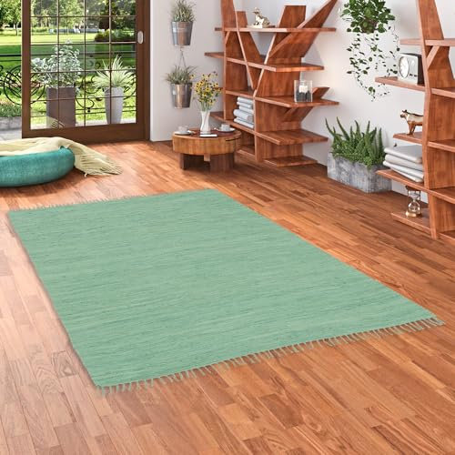 Pergamon Baumwolle Natur Teppich Flachgewebe Handgewebt Jolly Cotton Mint in 6 Größen