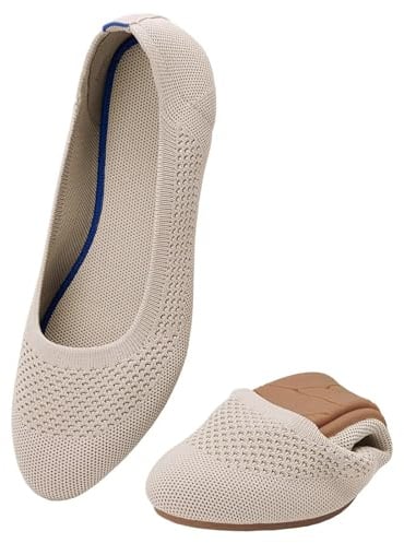 Puxowe Ballerine Femme Rond Tricot Pointe Chaussures Plates Confort Cale Bas Slip on Walking Robe Chaussures pour Femmes Doux