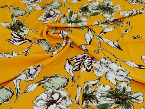 Challis Kleiderstoff, Blumenmuster, Viskose, Meterware, Gelb