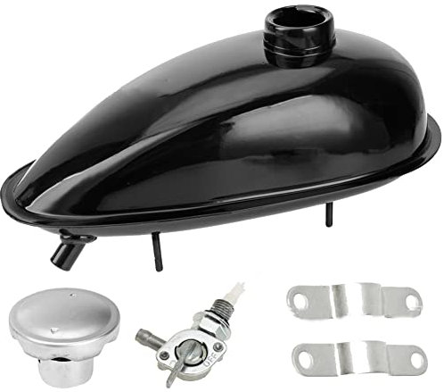 Gaskraftstoff Benzintank,Asudaro Universal 2L Motorrad-Kraftstofftank mit Deckel Motor-Kraftstofftank Benzinhahn Benzin Gastank für 49CC, 66CC, 80CC Motorrädern oder Fahrrädern Schwarz