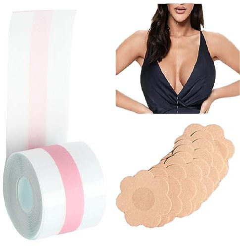 Wieysdoo Clear Brust Boob Tape BH Lift Up Selbstklebendes Push-Up-Band Brustpasteten mit 5 Paar Brustwarzenabdeckungen DIY Lift Tape für A-E Cups
