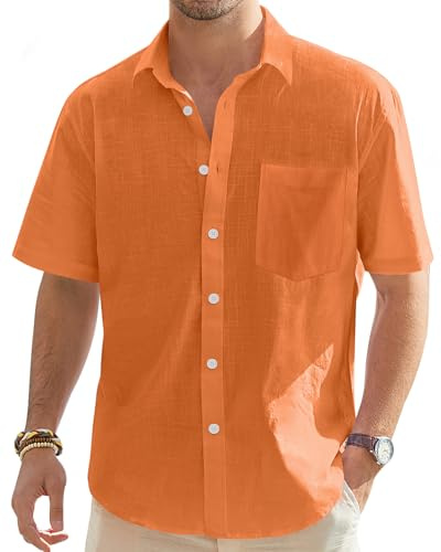 J.VER Men's Short Sleeve Linen Shirt Regular Fit Casual Summer Beach Shirt with Pocket