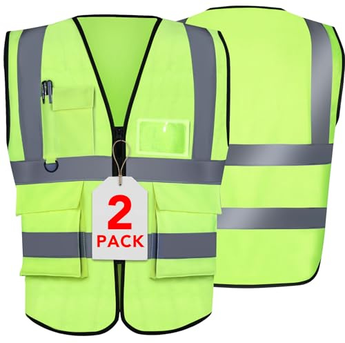 XPCARE 2-Pack Safety Vest Hi Vis Reflective Vest with Pockets Green (L)