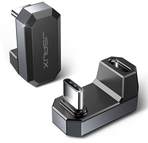 JSAUX 180° USB C Male to USB C Female Adapter 2 Pack, 180 Degree Type C Adapter (USB 4.0/PD 100W/4K@60Hz) Compatible with Steam Deck, ROG Ally, Switch, Laptop, Tablet, iPhone 15/16 and More - Grey
