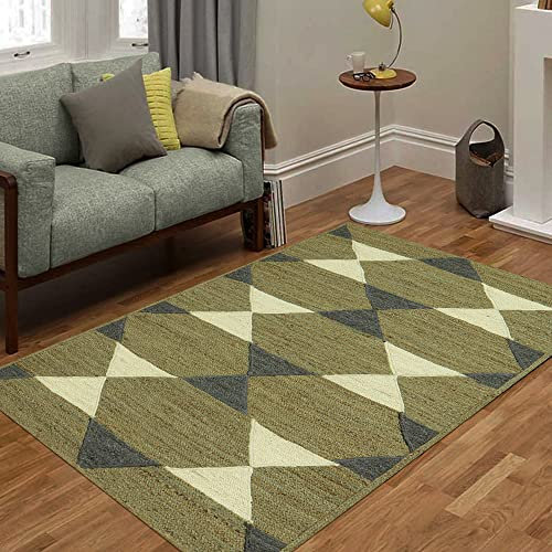 CASAVANI Indischer Naturfaser-Teppich, geometrisch, grün, mehrfarbig, Jute-Teppich, für Zuhause/Büro, dekorativer Teppich für Schlafzimmer, Wohnzimmer, Küche und Balkon, 10 x 30 cm