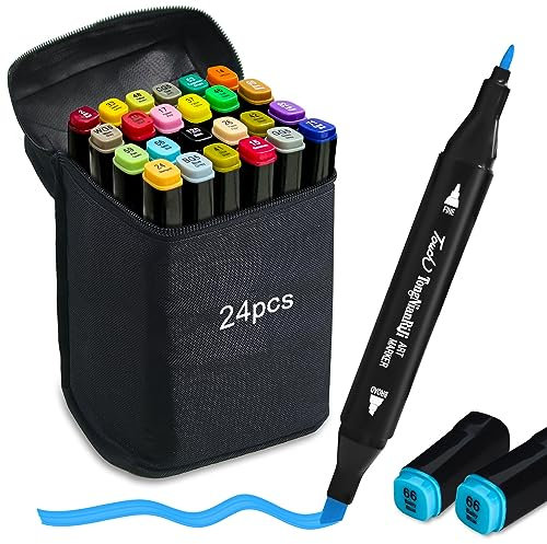 Alkohol Marker Stifte 24 Fraben Alcohol Stifte Set Twin Tip Design Manga Stifte Permanent Marker Alkohol Filzstifte für Zeichnen Gestalten Skizzieren Handlettering Tagging