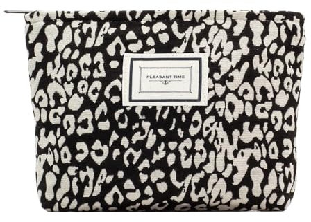 Kryzalite® Make-up-Taschen für Geldbörse, Kosmetiktasche mit Reißverschluss, große Reise-Segeltuch-Make-up-Organizer, Werkzeugtasche für Frauen und Mädchen, Leopardenschwarz