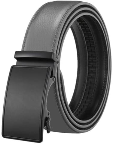 Yorggvel Gürtel Herren Echt Leder,Männer Business Freizeit Automatik Ledergürtel mit Ratsche Legierung Glatte Schnalle,Breite 3.5CM,Mehrfarbig (grau, Länge 120cm)