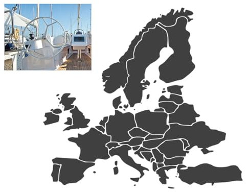 Generisch Europa Kompass Aufkleber (RPT 53) (9cm, dunkelgrau 7/1) - Wasserfest, UV beständig