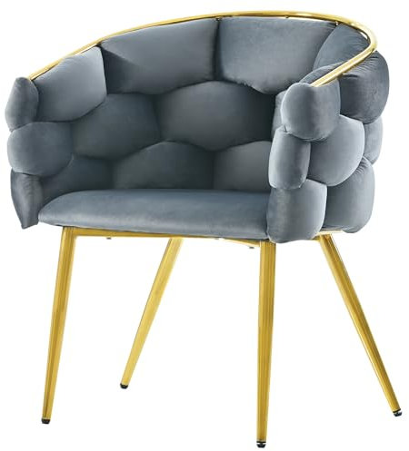 Merax Chaises en Velours de Luxe (chaises de Salon, de Salle à Manger, de Maquillage, Style Moderne et Tendance) - Chaises avec Pieds en métal - Gris - 1 pièce