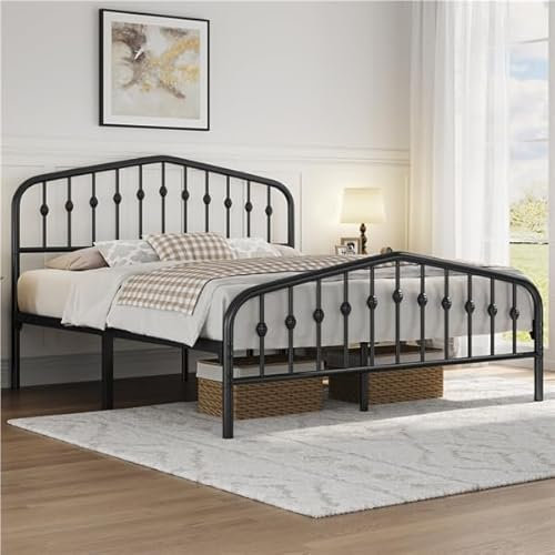 Yaheetech Struttura Letto Matrimoniale Moderno in Metallo con Testiera Rete a Doghe per Camera 160 × 200 cm