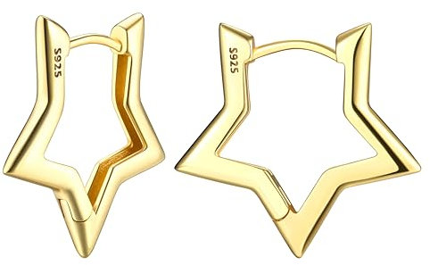 JeweBella Ohrringe Silber 925 Creolen für Damen Mädchen 18K Vergoldet Hypoallergene Klein Creolen Rechteckige Dreieck Stern Ohrringe Creolen Gold/Silber Minimalismus Schlaf Knorpel Ohrringe Kreolen