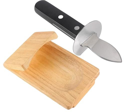 Shucker di ostriche in legno | Morsetto per sgusciare le ostriche | Strumenti portatili per frutti mare Coltello e vassoio per ostriche | Kit di attrezzi per aprire ostriche, gadget cucina per picnic