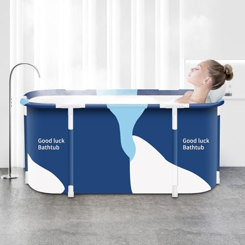 Bañera plegable portátil, bañera plegable para adultos, bañeras independientes, bañera de hidromasaje, baño de hielo, baño familiar, bañera de spa de 47.2 x 19.7 x 21.7 pulgadas (leche)