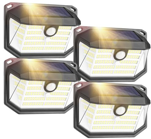 Lenlun Solar Aussenleuchte mit Bewegungsmelder, 230 LED 3 Modi Solarlampen für Außen IP65 Wasserdichte Solarleuchte Wandleuchte für Garten Garage Aussen (4 Stücke)