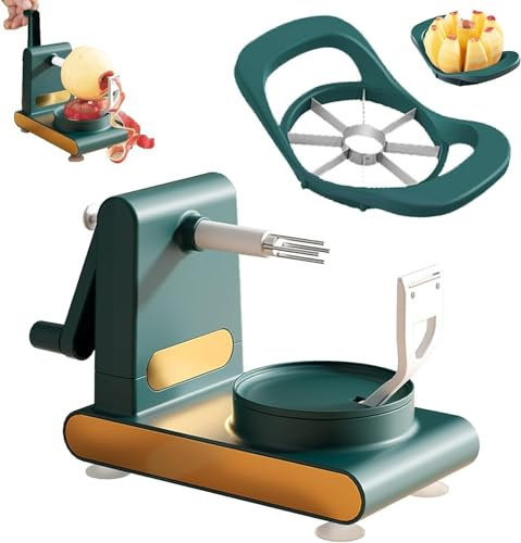 Sbucciatore automatico multifunzione in acciaio inox, a manovella, per frutta e verdura, per patate, mele e corer, facile da usare e sbucciare velocemente (verde scuro)