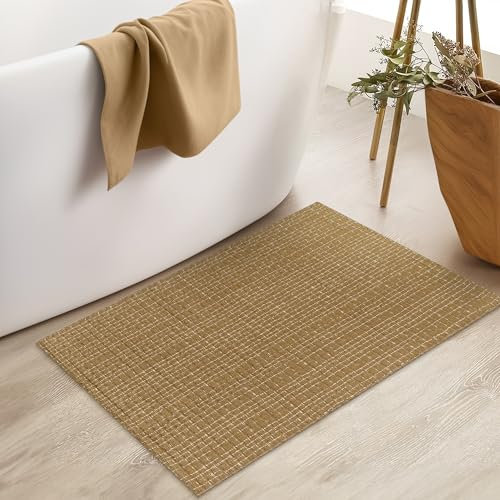Nailttos Boho-Badezimmerteppich, wendbar, Baumwolle, gewebt, flaches Profil, Eingangsteppich, waschbar, Naturbraun, moderner Landhaus-Dekor-Teppich für Eingang, Foyer, Schlafzimmer, Küche