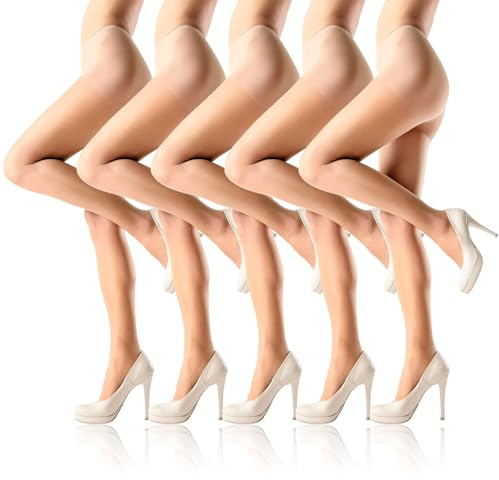 5 Pairs Women's Sheer Tights High Waist Nude Sheer Tights for Women 45-65KG | Women's Tight High Waist with Reinforced Toes Suitable for Daily All Occasions