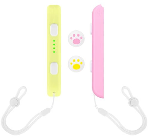 DLseego Poignet Poignées pour Switch Joycon,1 Paire Poignet Controller avec 2 Capuchons de Poignée Pouce,Switch Controller Poignée Accessoires Automatique Serrure et Serrage Réglable,Jaune Rose